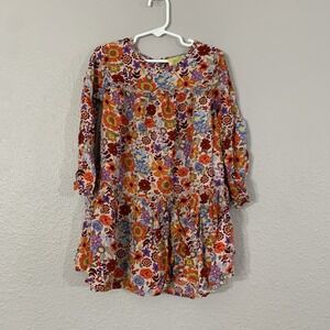 There Abouts Girls Size XXS 4/5 Pink Floral Fall Dress Balloon Sleeve Button